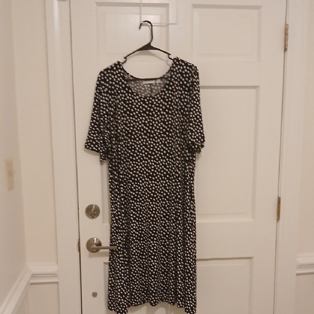 Susan Graver Black and White Polka-Dot Midi Dress